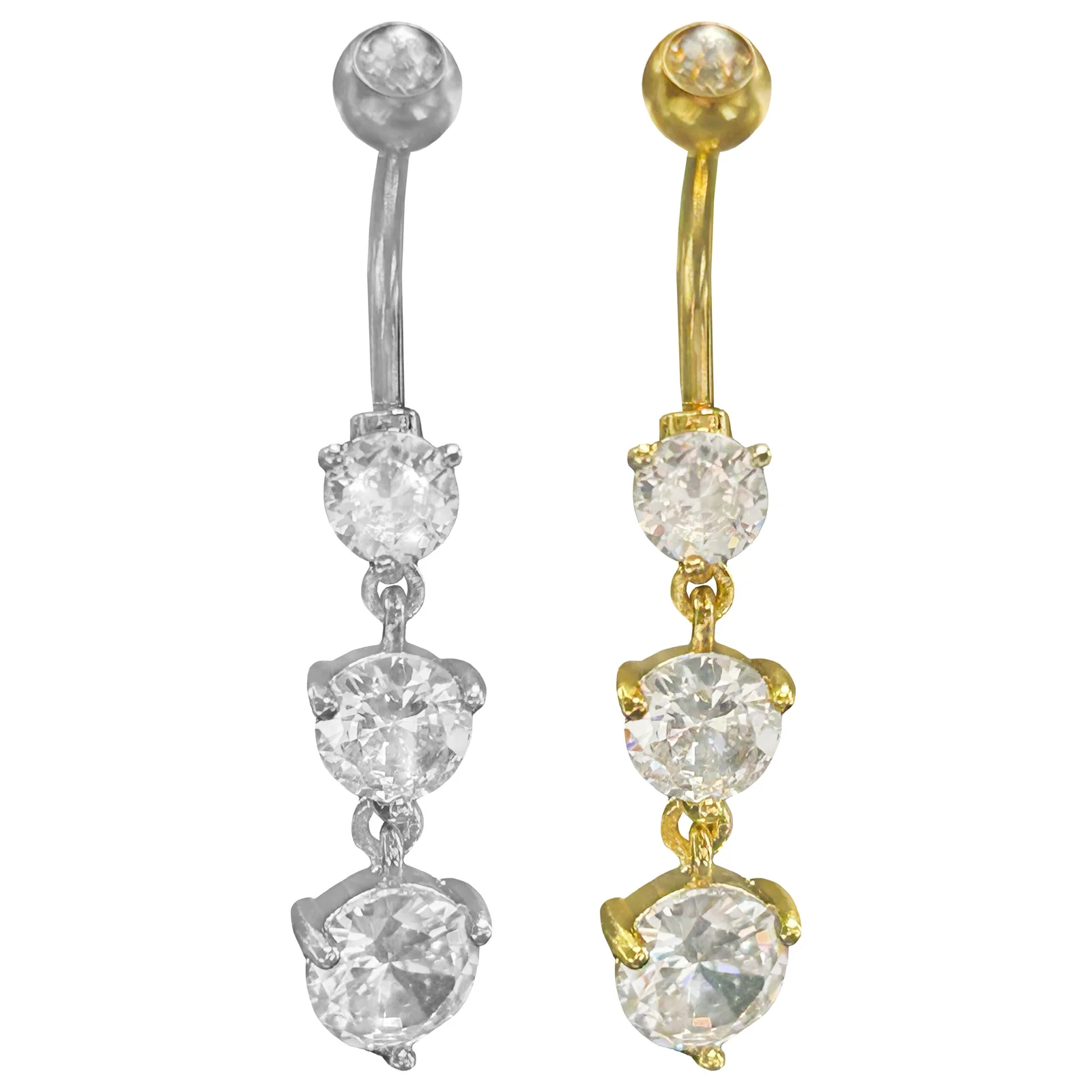 3-Tier Dangling CZ Stones Belly Ring