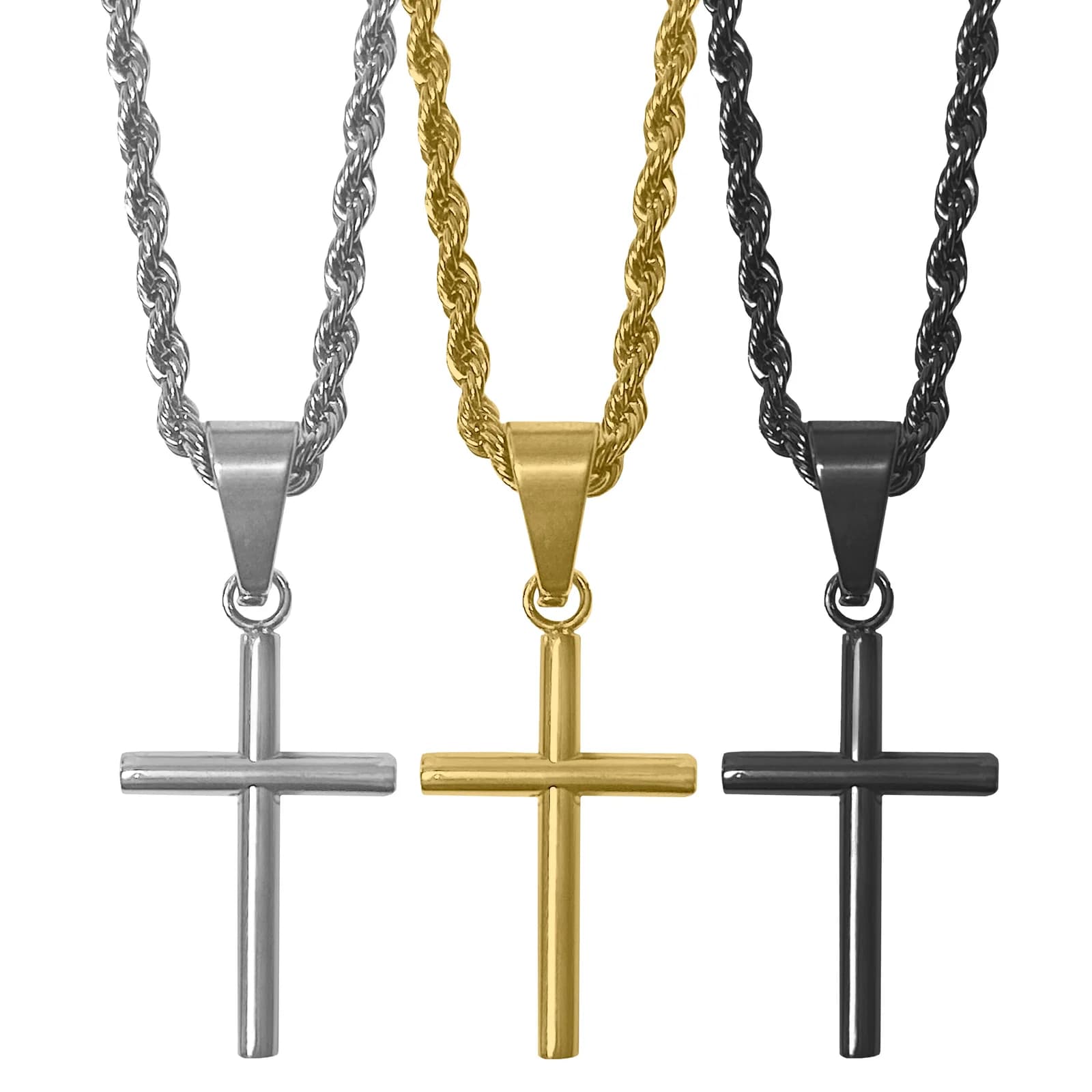 Cross Necklace with Rope Chain