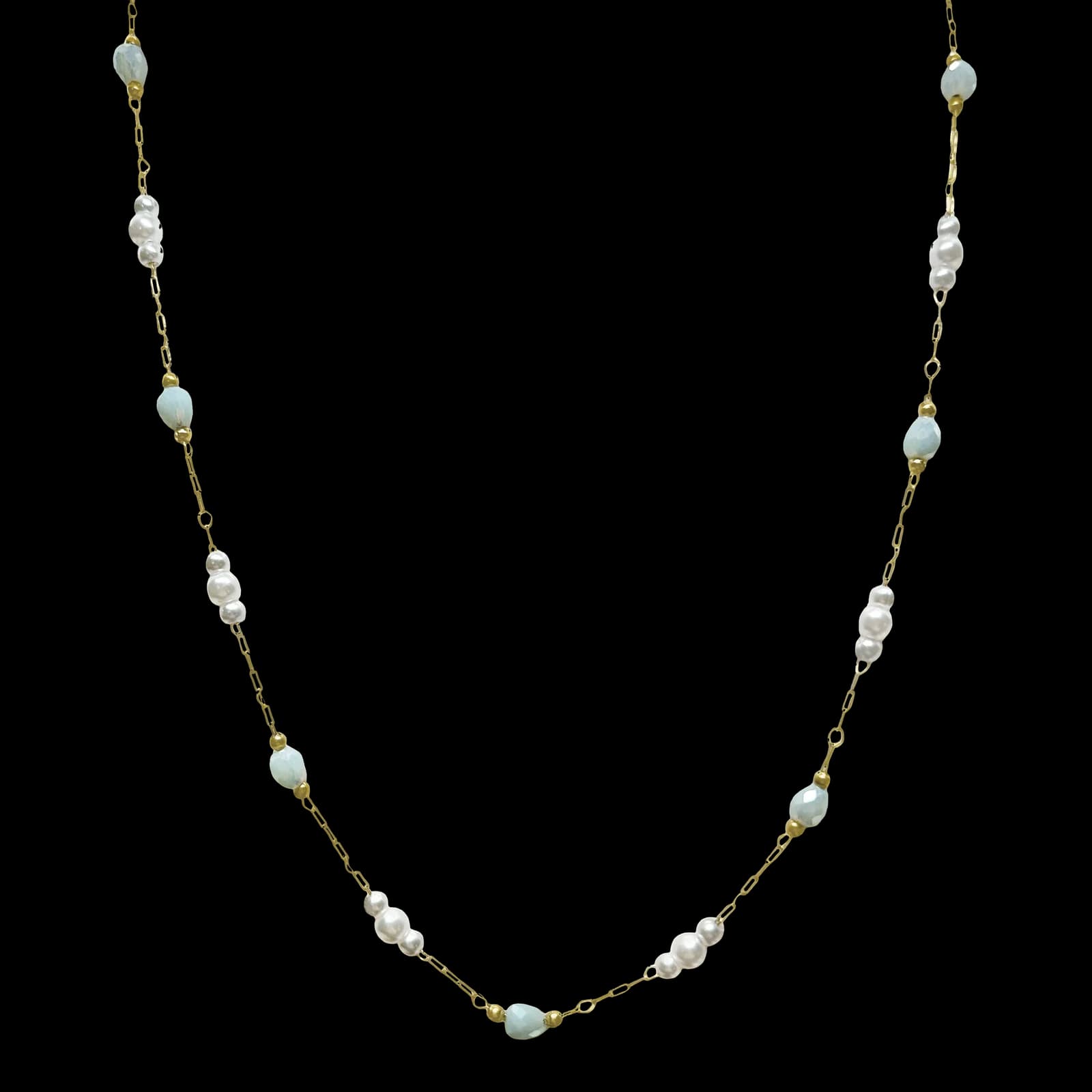 Light Blue Gem & Pearl Necklace
