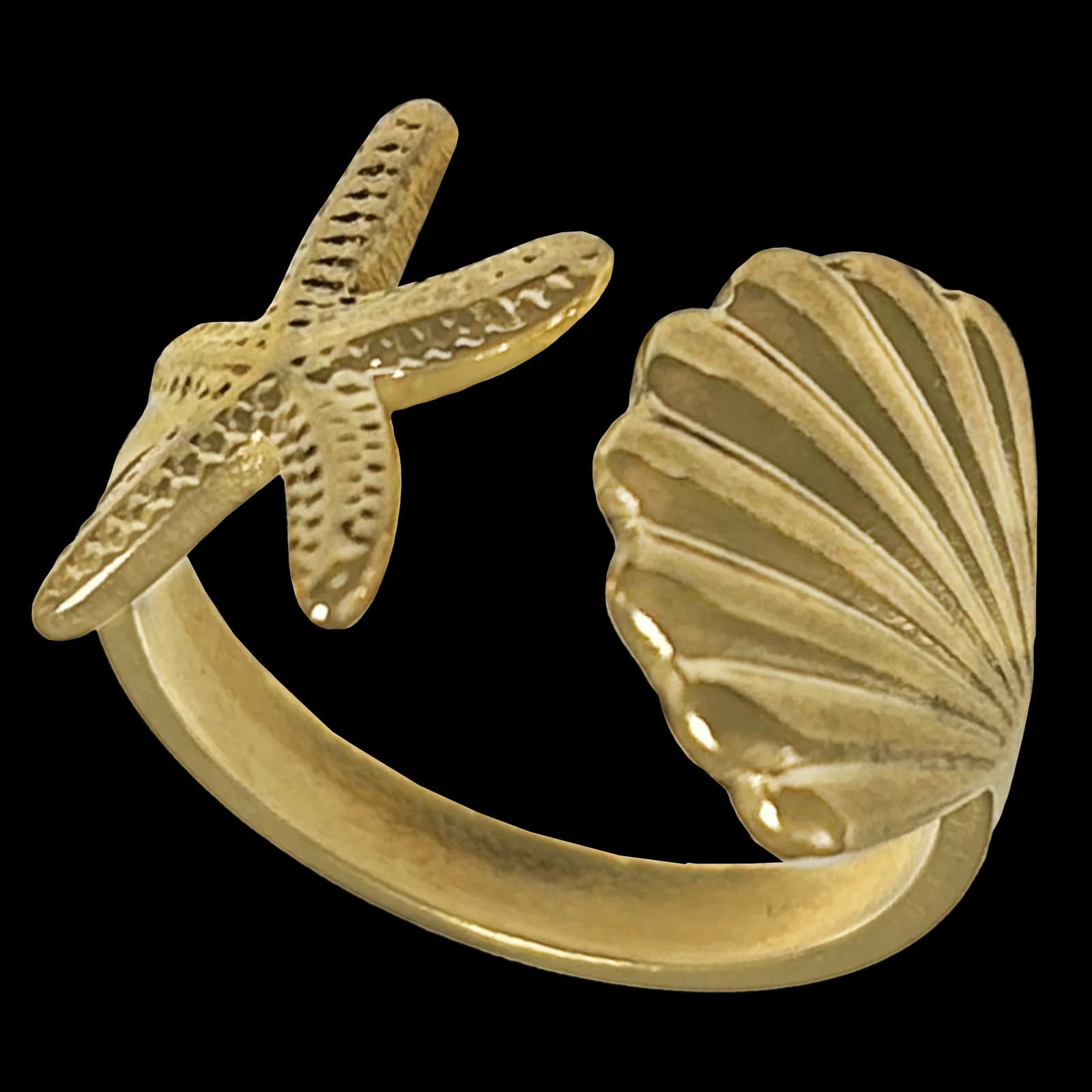 Adjustable Starfish & Seashell Ring