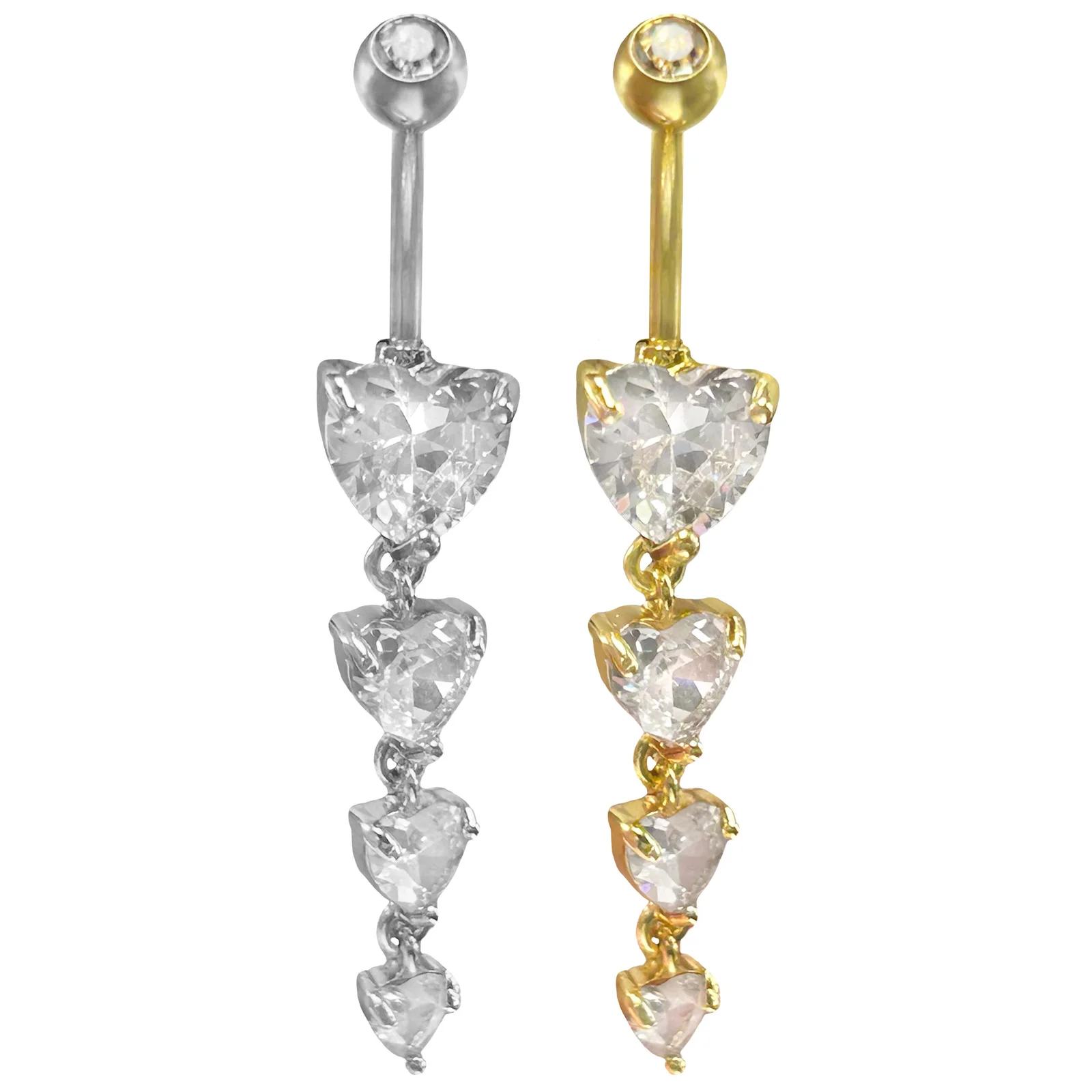 Dangling CZ Hearts Belly Ring