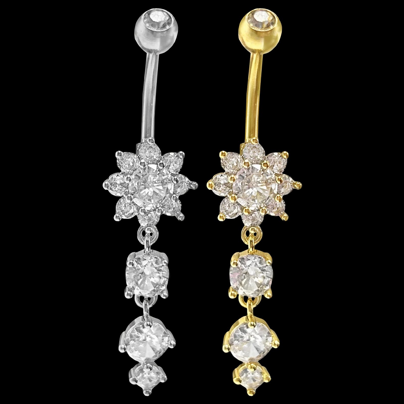 Flower & Dangly CZ Belly Ring